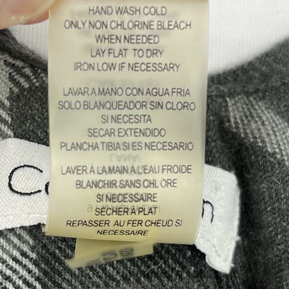 Calvin Klein Womens Poncho Shawl Wrap Gray Plaid Wool Blend Oversized Fringe OS - Picture 8 of 9